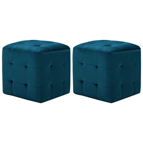 vidaXL 2X Pouf Sitzhocker Fußhocker Sitzpouf Puff Sitzpuff Fußbank Hocker Sitzwürfel Fußschemel Ottomane Polsterhocker Blau 30x30x30cm Samtstoff von vidaXL