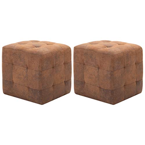 vidaXL 2X Pouf Sitzhocker Fußhocker Sitzpouf Puff Sitzpuff Fußbank Hocker Sitzwürfel Fußschemel Ottomane Polsterhocker Braun 30x30x30cm Wildleder-Optik von vidaXL