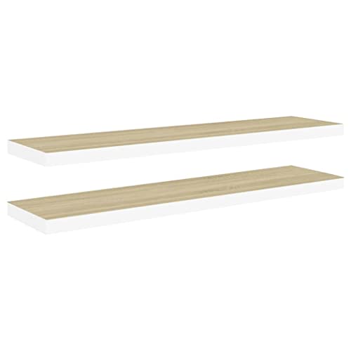 vidaXL 2X Schweberegal Wandregal Schwebend Bücherregal Wandboard Hängeregal Dekoregal Freischwebend Regal Eichenoptik Weiß 120x23,5x3,8cm MDF von vidaXL