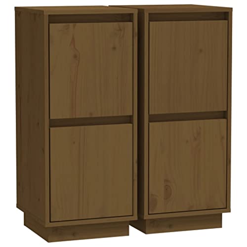 vidaXL 2X Sideboard mit 2 Türen Kommode Anrichte Schrank Beistellschrank Mehrzweckschrank Standschrank Holzschrank Honigbraun 31,5x34x75cm Massivholz Kiefer von vidaXL