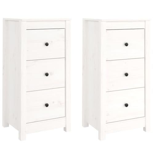 vidaXL 2X Sideboard mit Schubladen Kommode Anrichte Schrank Beistellschrank Mehrzweckschrank Schubladenschrank Weiß 40x35x80cm Massivholz Kiefer von vidaXL