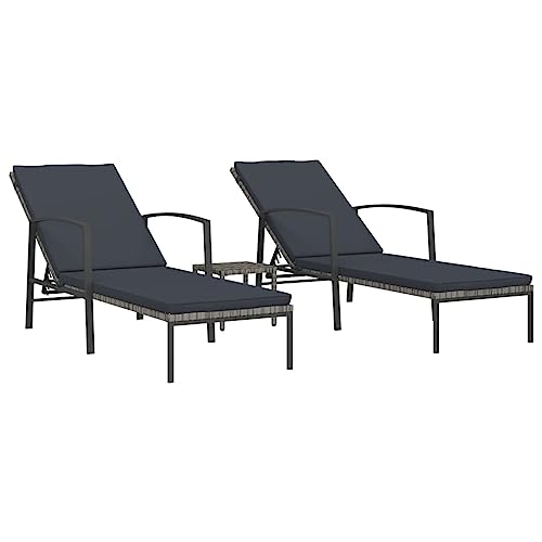 vidaXL 2X Sonnenliege mit Tisch Beistelltisch Gartenliege Relaxliege Liegestuhl Strandliege Gartenmöbel Liege Saunaliege Poly Rattan Grau von vidaXL