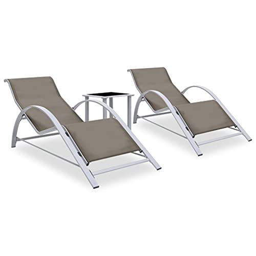 vidaXL 2X Sonnenliege mit Tisch Gartenliege Relaxliege Liege Gartenmöbel Liegestuhl Strandliege Freizeitliege Poolliege Aluminium Taupe von vidaXL