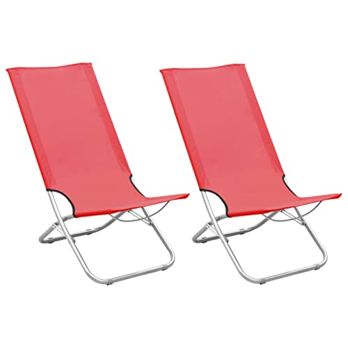 vidaXL 2X Strandstuhl Klappbar Klappstuhl Campingstuhl Faltstuhl Gartenstuhl Strandliege Liegestuhl Strandstühle Outdoor Rot Stoff von vidaXL