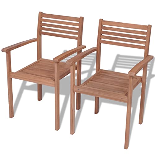 vidaXL 2X Teak Massiv Gartenstuhl Holzstuhl Stapelstuhl Stuhl Balkon Terrasse von vidaXL