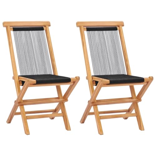 vidaXL 2X Teak Massiv Gartenstuhl ohne Armlehnen Klappbar Klappstuhl Stuhl Stühle Holzstuhl Gartenstühle Klappstühle Gartenmöbel Seil von vidaXL