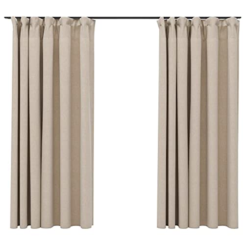 vidaXL 2X Vorhang Verdunkelung mit Haken Verdunkelungsvorhang Kräuselband Thermo Gardine Blickdicht Vorhänge Leinenoptik Beige 140x175cm von vidaXL