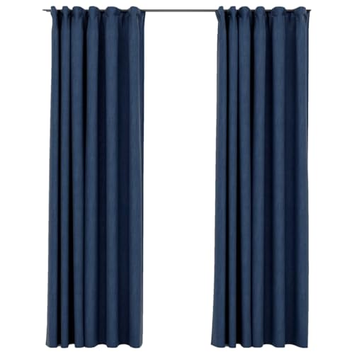 vidaXL 2X Vorhang Verdunkelung mit Haken Verdunkelungsvorhang Kräuselband Thermo Gardine Blickdicht Vorhänge Leinenoptik Blau 140x245cm von vidaXL