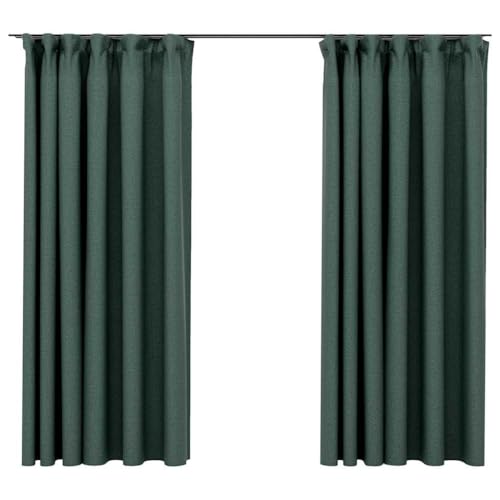 vidaXL 2X Vorhang Verdunkelung mit Haken Verdunkelungsvorhang Kräuselband Thermo Gardine Blickdicht Vorhänge Leinenoptik Grün 140x175cm von vidaXL