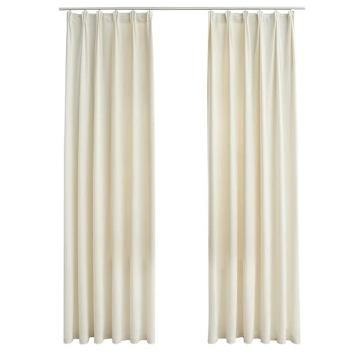 vidaXL 2X Vorhang Verdunkelung mit Haken Verdunkelungsvorhang Kräuselband Thermo Gardine Blickdicht Vorhänge Wohnzimmer Samt Creme 140x245cm von vidaXL