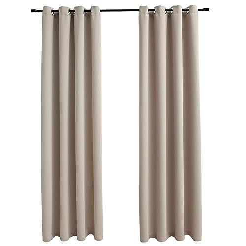 vidaXL 2X Vorhang Verdunkelung mit Metallösen Verdunkelungsvorhang Kräuselband Ösen Schlaufe Thermo Gardine Blickdicht Beige 140x245cm von vidaXL