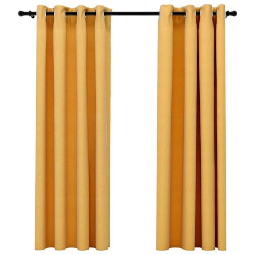 vidaXL 2X Vorhang Verdunkelung mit Ösen Leinenoptik Verdunkelungsvorhang Kräuselband Thermo Gardine Blickdicht Vorhänge Gelb 140x175cm von vidaXL