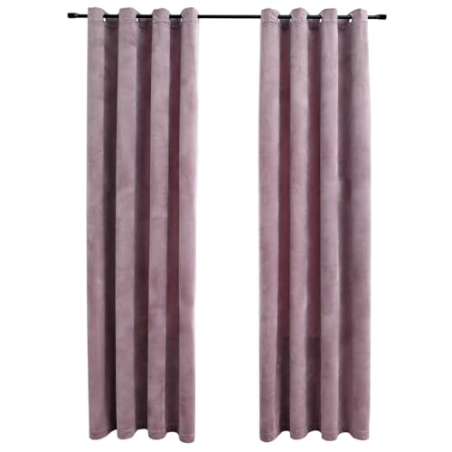 vidaXL 2X Vorhang Verdunkelung mit Ösen Verdunkelungsvorhang Kräuselband Ösen Schlaufe Thermo Gardine Blickdicht Samt Antik-Rosa 140x225cm von vidaXL
