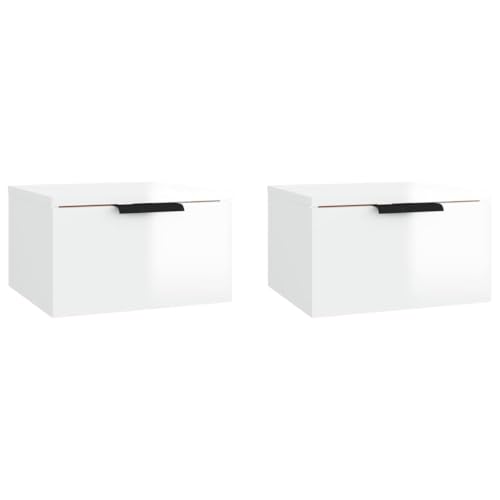 vidaXL 2X Wand Nachttisch Hängend Nachtschrank Nachtkonsole Nachtkommode Schlafzimmer Schrank Kommode Hängeschrank Wandschrank Hochglanz-Weiß 34x30x20cm von vidaXL