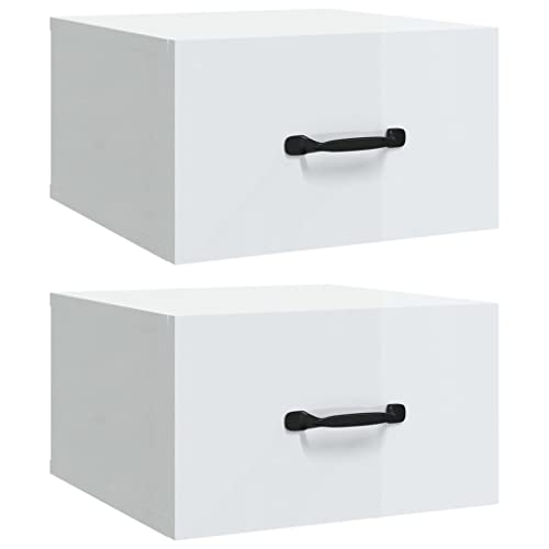 vidaXL 2X Wand Nachttisch Hängend Nachtschrank Nachtkonsole Nachtkommode Schlafzimmer Schrank Kommode Wandschrank Hängeschrank Hochglanz-Weiß 35x35x20cm von vidaXL
