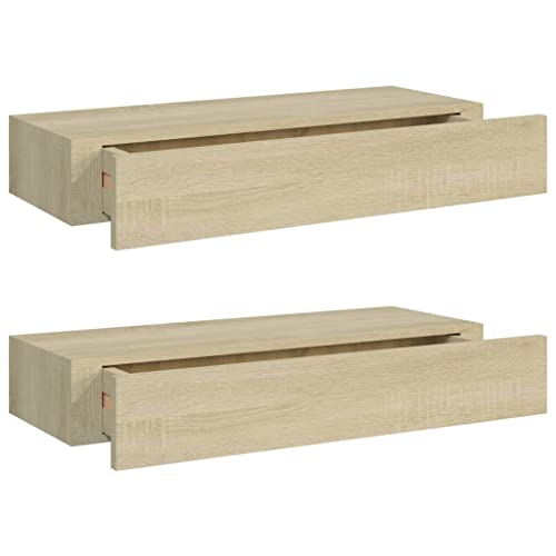 vidaXL 2X Wand Schubladenregal Wandschublade Schweberegal Hängeregal Wandschrank Wandboard Wandregal mit Schublade Eichenoptik 60x23,5x10cm MDF von vidaXL