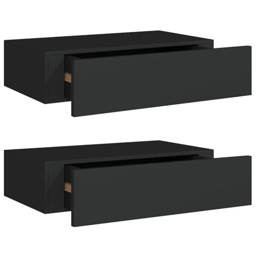 vidaXL 2X Wand Schubladenregal Wandschublade Schweberegal Hängeregal Wandschrank Wandboard Wandregal mit Schublade Schwarz 40x23,5x10cm MDF von vidaXL