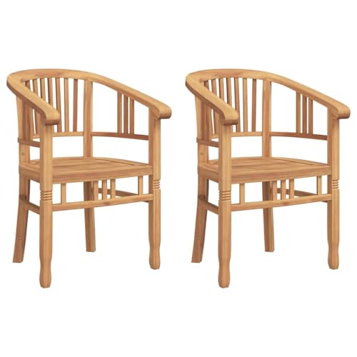 vidaXL 2er Set Gartenstuhl Teakholz massiv Landhausstil Banane wetterfest ergonomisch geformte Armlehnen 63 x 58 x 89 cm belastbar bis 110 kg perfekt von vidaXL