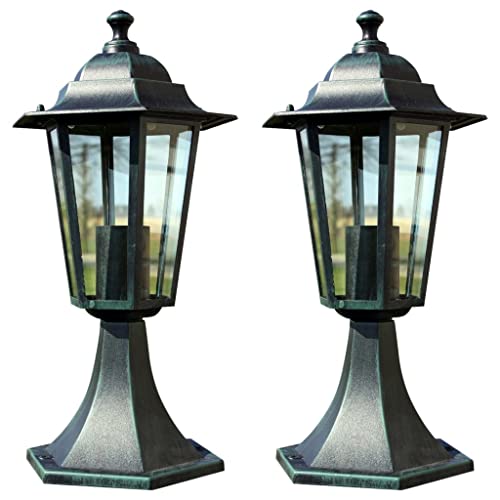 vidaXL 2x Gartenlaterne Gartenleuchte Außenleuchte Außenlampe Gartenlampe Wegleuchte Lampe Leuchte Gartenbeleuchtung Dunkelgrün Schwarz Aluminium von vidaXL
