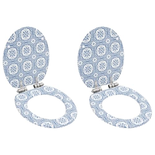 vidaXL 2x Toilettensitz mit Soft Close Deckel Porzellan-Design WC Sitz Brille Toilettendeckel Deckel Klodeckel Klobrille Toilettenbrille Klositz MDF von vidaXL
