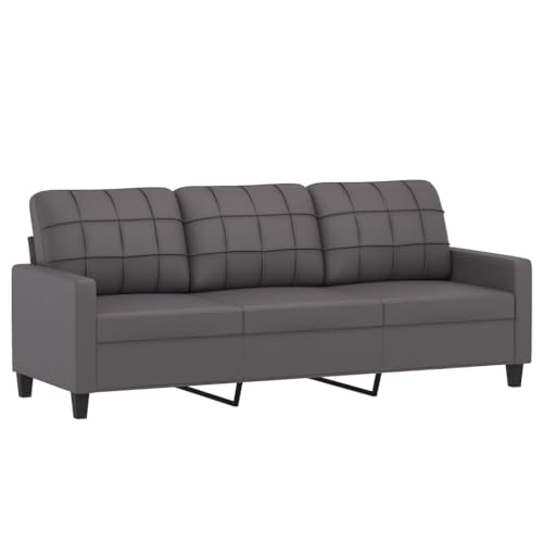 vidaXL Sofa 3 Sitzer, Couch für Wohnzimmer, Polstersofa mit Metallgestell, Loungesofa Sitzmöbel Wohnzimmersofa Dreisitzer, Grau Kunstleder von vidaXL