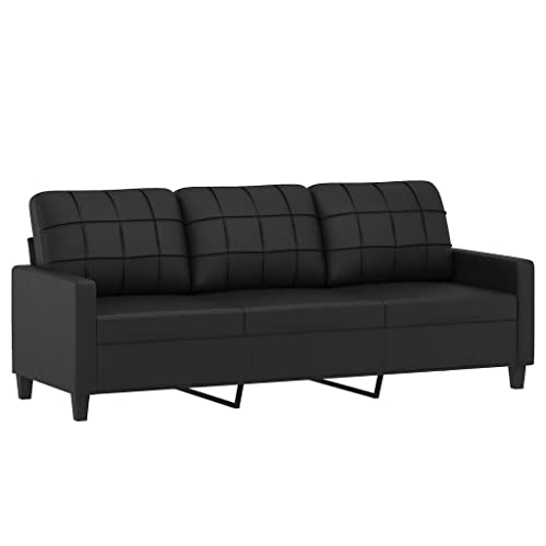 vidaXL Sofa 3 Sitzer, Couch für Wohnzimmer, Polstersofa mit Metallgestell, Loungesofa Sitzmöbel Wohnzimmersofa Dreisitzer, Schwarz Kunstleder von vidaXL