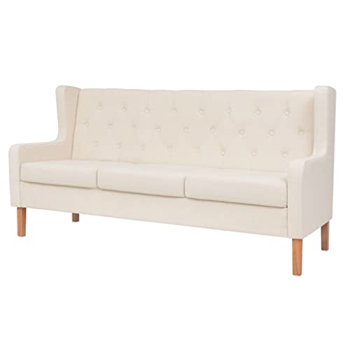 vidaXL Sofa 3-Sitzer Dreisitzer Stoffsofa Polstersofa Loungesofa Couch Polstermöbel Wohnzimmersofa Designsofa Stoff Cremeweiß Holzgestell von vidaXL