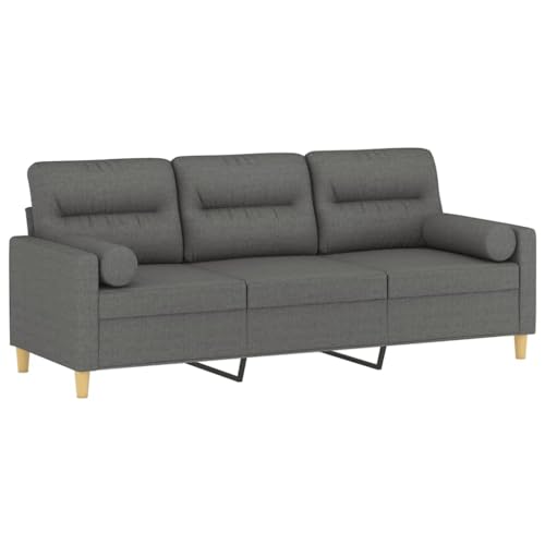 vidaXL Sofa 3 Sitzer, Couch mit Zierkissen, Liegesofa für Wohnzimmer, Polstersofa Sessel Relaxsofa Loungesofa Relaxcouch, Dunkelgrau Stoff von vidaXL