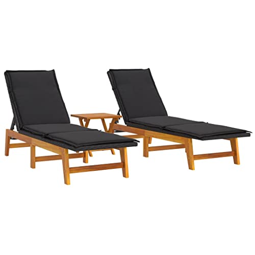 vidaXL Garten Lounge Set 3-TLG., Gartenmöbel Set mit Kissen, Sitzgruppe für Garten Terrasse, Sonnenliege Verstellbar Tisch, Poly Rattan Massivholz Akazie von vidaXL