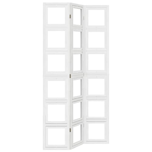 vidaXL 3-teiliger Raumteiler/Büro-Trennwand – weißer massiver Paulownia-Holz Sichtschutz mit drehbaren Fotorahmen, 105-110 x 220 cm von vidaXL