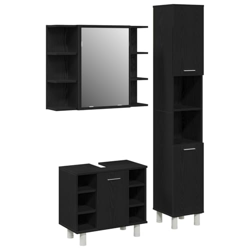 vidaXL 3-teiliges Badezimmermöbel Set Schwarz-Eiche Holzwerkstoff vidaXL 3-teiliges Badezimmermöbel Set Schwarz-Eiche Holzwerkstoff von vidaXL