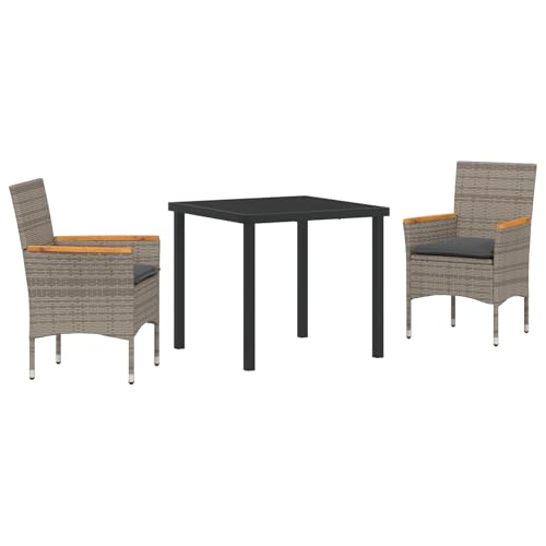 vidaXL 3-teiliges Garten Essgruppen-Set mit Kissen Grau Poly Rattan von vidaXL