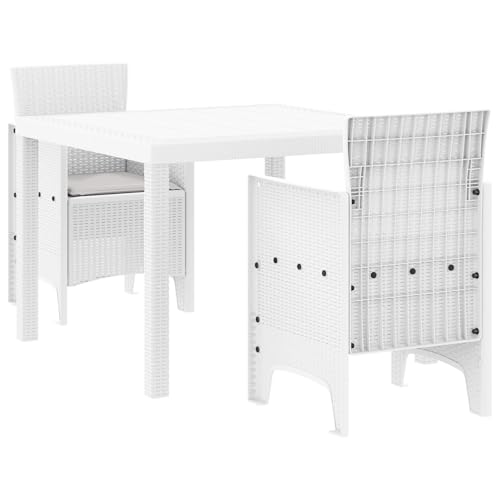 vidaXL 3-TLG. Garten-Essgruppe mit Kissen Weiß Poly Rattan von vidaXL