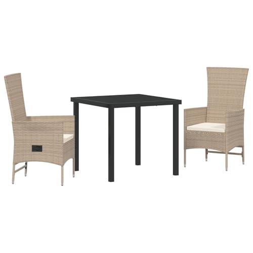 vidaXL 3-teiliges Garten-Esszimmer-Set mit Kissen Beige Poly Rattan vidaXL 3-teiliges Garten-Esszimmer-Set mit Kissen Beige Poly Rattan von vidaXL