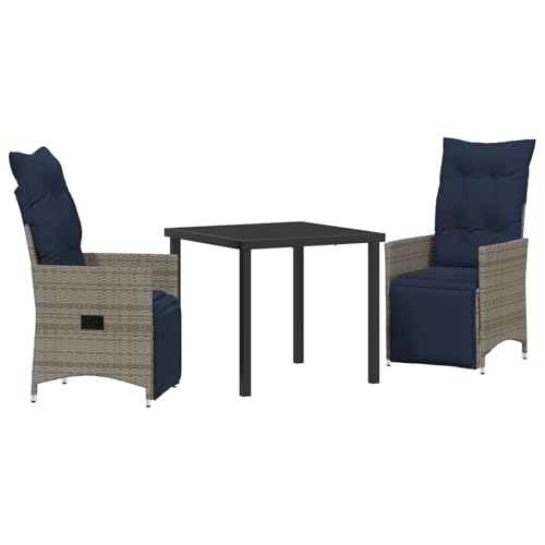 vidaXL 3-teiliges Garten Esszimmer Set mit Kissen Grau Poly-Rattan, Gartentisch Schwarz 80x80x73 cm Temperglas vidaXL 3-teiliges Garten Esszimmer Set mit Kissen Grau Poly-Rattan, Gartentisch Schwarz 80x80x73 cm Temperglas von vidaXL