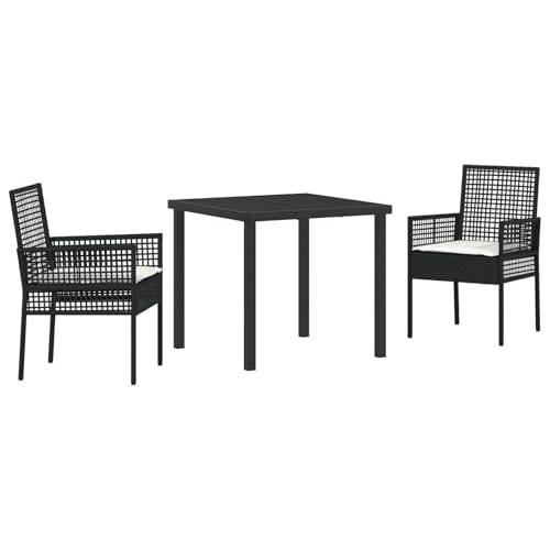 vidaXL 3-teiliges Garten Esszimmer Set mit Kissen in Schwarz Poly Rattan vidaXL 3-teiliges Garten Esszimmer Set mit Kissen in Schwarz Poly Rattan von vidaXL