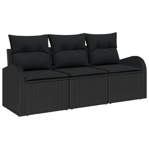 vidaXL 3-teiliges Garten Sofa Set mit Kissen Schwarz Poly Rattan Wetterfest Outdoor Sitzgelegenheiten Modern Terrassenmöbel für Leute Abnehmbare Reißverschlusskissen Zeitgenössisch von vidaXL