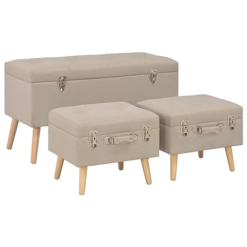 vidaXL 3X Hocker mit Stauraum Sitzhocker Fußhocker Polsterhocker Sitzbank Flurbank Sitzpouf Pouf Sitzpuff Fußbank Ottomane Sitztruhe Beige Stoff von vidaXL