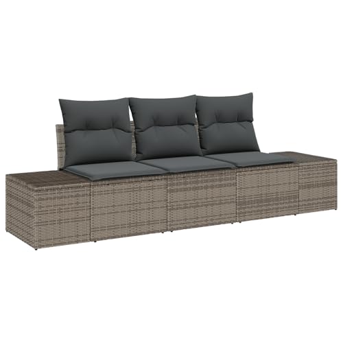 vidaXL 3er Garten Sofa Set mit Kissen Grau Poly Rattan Wetterfest Modernes Design für Outdoor Patio Balkon Sitzmöbel Bequeme Möbel Sektionale Modulare Stühle von vidaXL