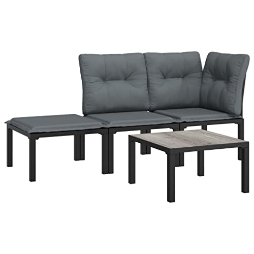 vidaXL Garten Lounge Set 4-TLG., Gartenmöbel Set Sitzgruppe für Garten Terrasse, Modular Stuhl Garnitur Loungemöbel, Schwarz Grau Poly Rattan von vidaXL