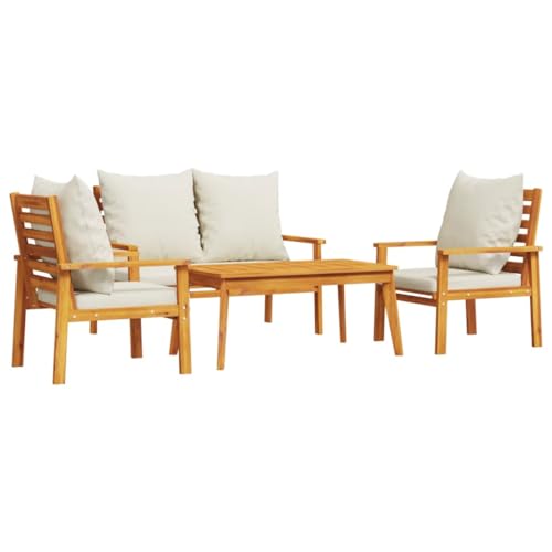 vidaXL Garten Lounge Set 4-TLG., Gartenmöbel mit Kissen, Sitzgruppe für Garten Terrasse, Gartengarnitur Gartenset Stuhl Bank Tisch, Massivholz Akazie von vidaXL