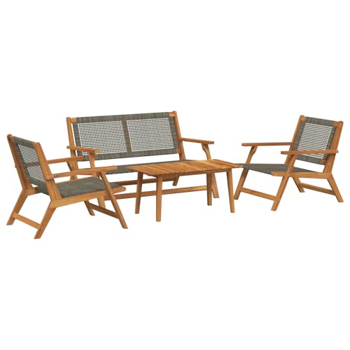 vidaXL Modernes 4-teiliges Patio-Stuhl- und Tischset Grau Rattan Massives Akazienholz Stylische Sitzgelegenheiten für Gärten Balkone Gartenmöbel Outdoor Essbereich Bequem Chic von vidaXL