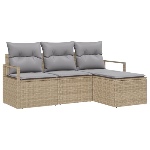 vidaXL 4-teilige Garten Sofa Set mit Kissen Beiges Poly Rattan, 2-Sitzer Garten Sofa mit Kissen Beiges Poly Rattan vidaXL 4-teilige Garten Sofa Set mit Kissen Beiges Poly Rattan, 2-Sitzer Garten Sofa mit Kissen Beiges Poly Rattan von vidaXL