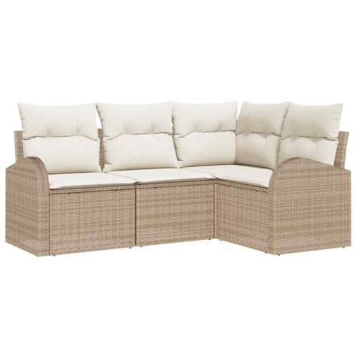 vidaXL Modularer Garten-Ecksofa-Set mit Kissen in Beige und Weiß aus Poly Rattan | Verstellbare Füße für drinnen und draußen | Bequemes, modernes Sofa für Terrassen und Balkone vidaXL Modularer Garten-Ecksofa-Set mit Kissen in Beige und Weiß aus Poly Rattan | Verstellbare Füße für drinnen und draußen | Bequemes, modernes Sofa für Terrassen und Balkone von vidaXL
