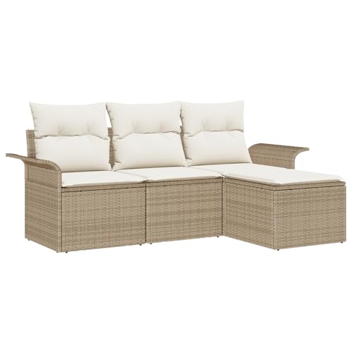vidaXL 4-teiliges Garten Sofa Set mit Kissen Beige Poly Rattan vidaXL 4-teiliges Garten Sofa Set mit Kissen Beige Poly Rattan von vidaXL