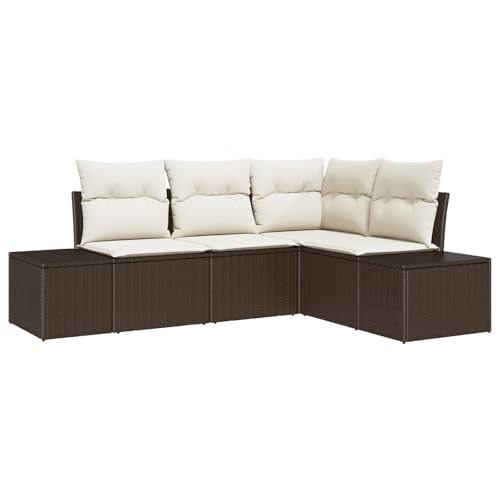 vidaXL 4-teiliges Garten Sofa Set mit Kissen Braun Poly Rattan Wetterfest Stylisches Sitzen für den Außenbereich Balkon Sonnenzimmer Sektionales Möbel Terrasse Gemütlich vidaXL 4-teiliges Garten Sofa Set mit Kissen Braun Poly Rattan Wetterfest Stylisches Sitzen für den Außenbereich Balkon Sonnenzimmer Sektionales Möbel Terrasse Gemütlich von vidaXL