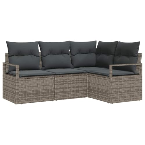 vidaXL 4-teiliges Garten-Ecksofa-Set mit Kissen in Grau aus Poly-Rattan - Sitzmöglichkeiten für 5 Personen für den Außenbereich, modulare Lounge-Möbel für Terrasse, modern und wetterfest von vidaXL