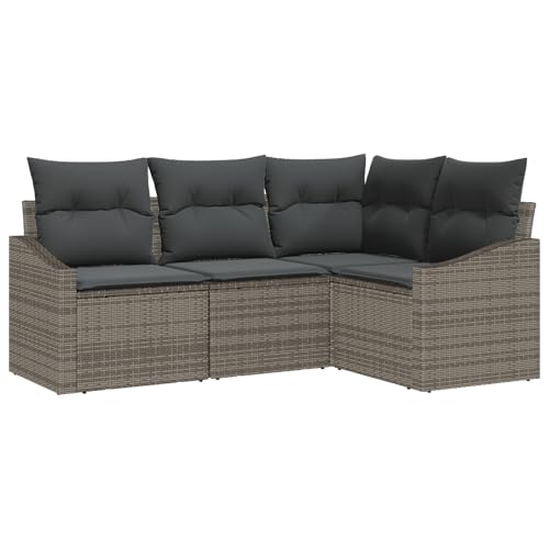 vidaXL 4-TLG. Garten-Sofagarnitur mit Kissen Grau Poly Rattan von vidaXL