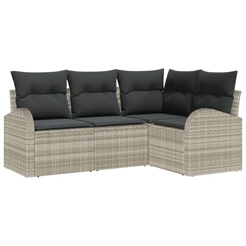 vidaXL Modularer Garten-Ecksofa-Set mit Kissen in Hellgrau aus Poly Rattan | Verstellbare Füße für Innen- und Außensitzmöbel | Bequem, modernes Design für Terrassen und Balkone | Gartenmöbel Couch von vidaXL