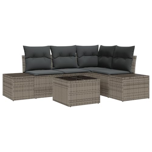 vidaXL 4-teiliges Garten Sofa Set mit Kissen In Grau Poly Rattan Modernes Outdoor-Ecksofa Tisch Für Balkon Patio Und Wetterfestes Stylisches Design Möbel Sitzmöbel Modulare Lounge von vidaXL